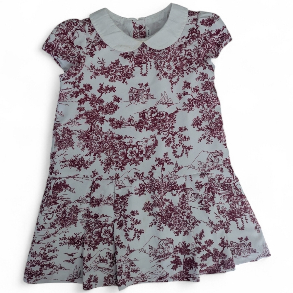 Janie And Jack Girls Toile Pleated Dress 2T Easter White And Maroon Event Weddin